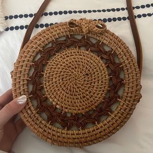 Handwoven Round Rattan Crossbody